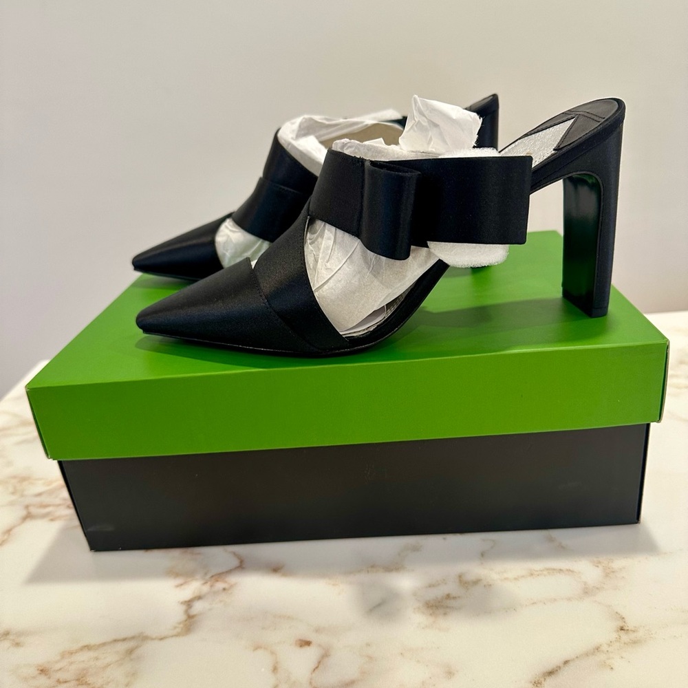 Kate Spade Black Mules with Bow Accent, Brand New
